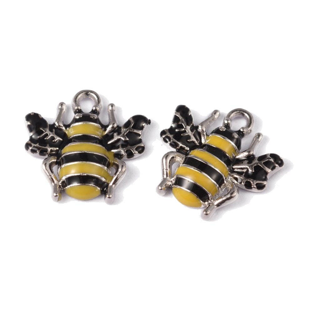 18mm Enamel Bee Charm, silver-plated