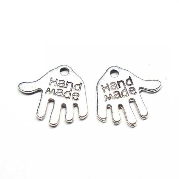 12mm 'Hand Made' Charm, antique-silver-plated
