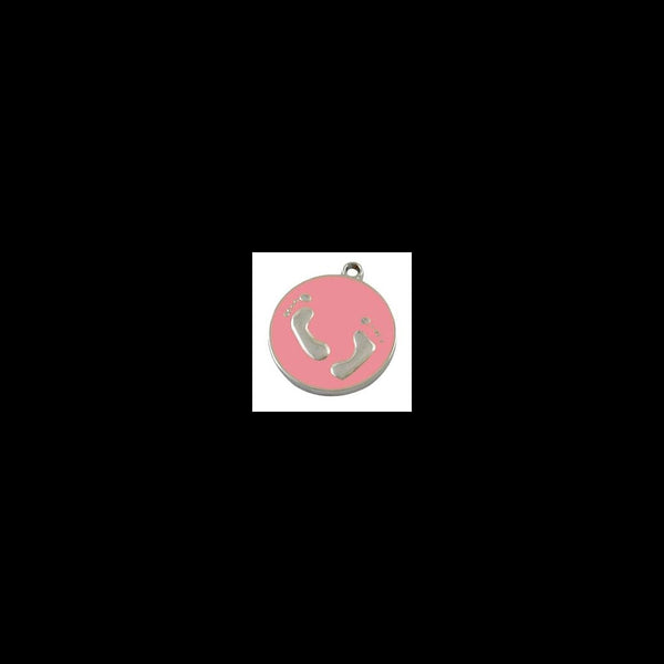 20mm Enamel Pink Footprint Pendant, silver-plated