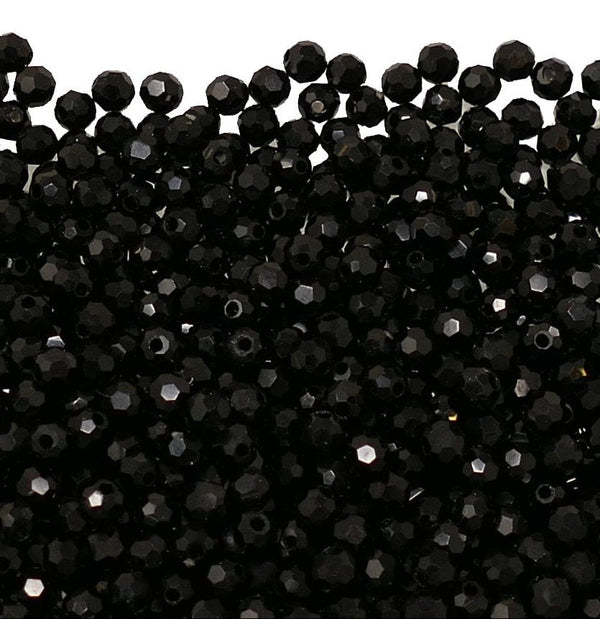 4mm Glass Round Faceted Beads, jet