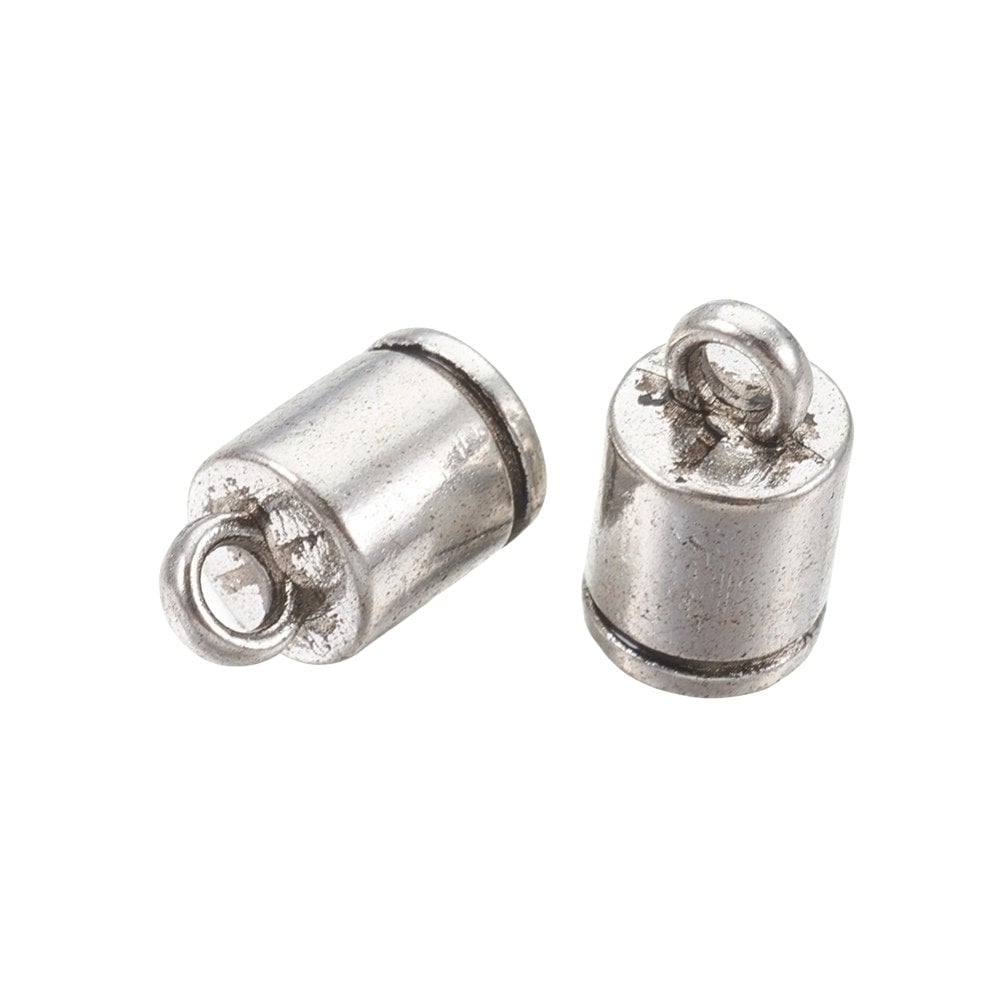 4mm Hole, cord end cap Tibetan style 10x6mm, antique-silver-plated