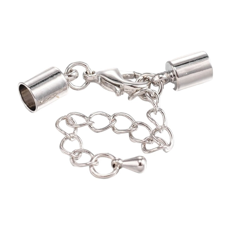 Cord End With Clasp & Extension, Hole 6mm, platinum-silver-plated