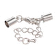 Cord End With Clasp & Extension, Hole 6mm, platinum-silver-plated