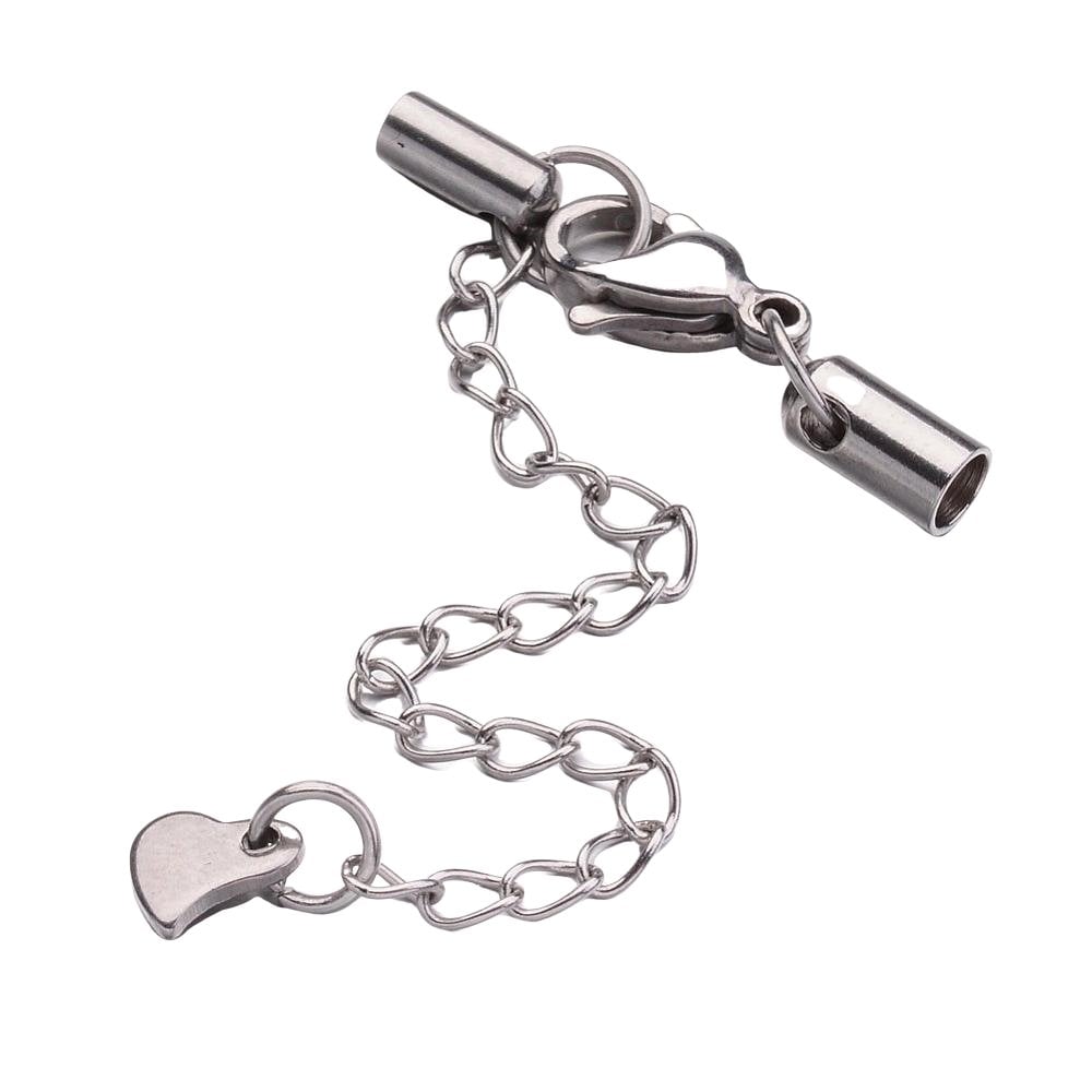 304 Stainless Steel Cord End With Clasp & Extension, Hole 3mm