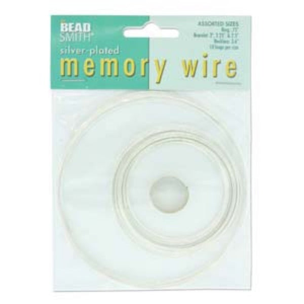 Beadsmith, memory wire 5 assorted sizes, silver-plated (10 coils)