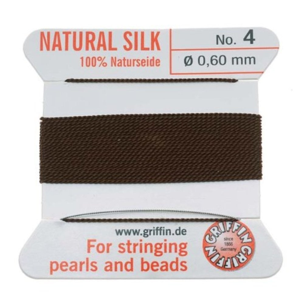 Griffin Silk Bead Cord, No 4 (0.6mm), brown