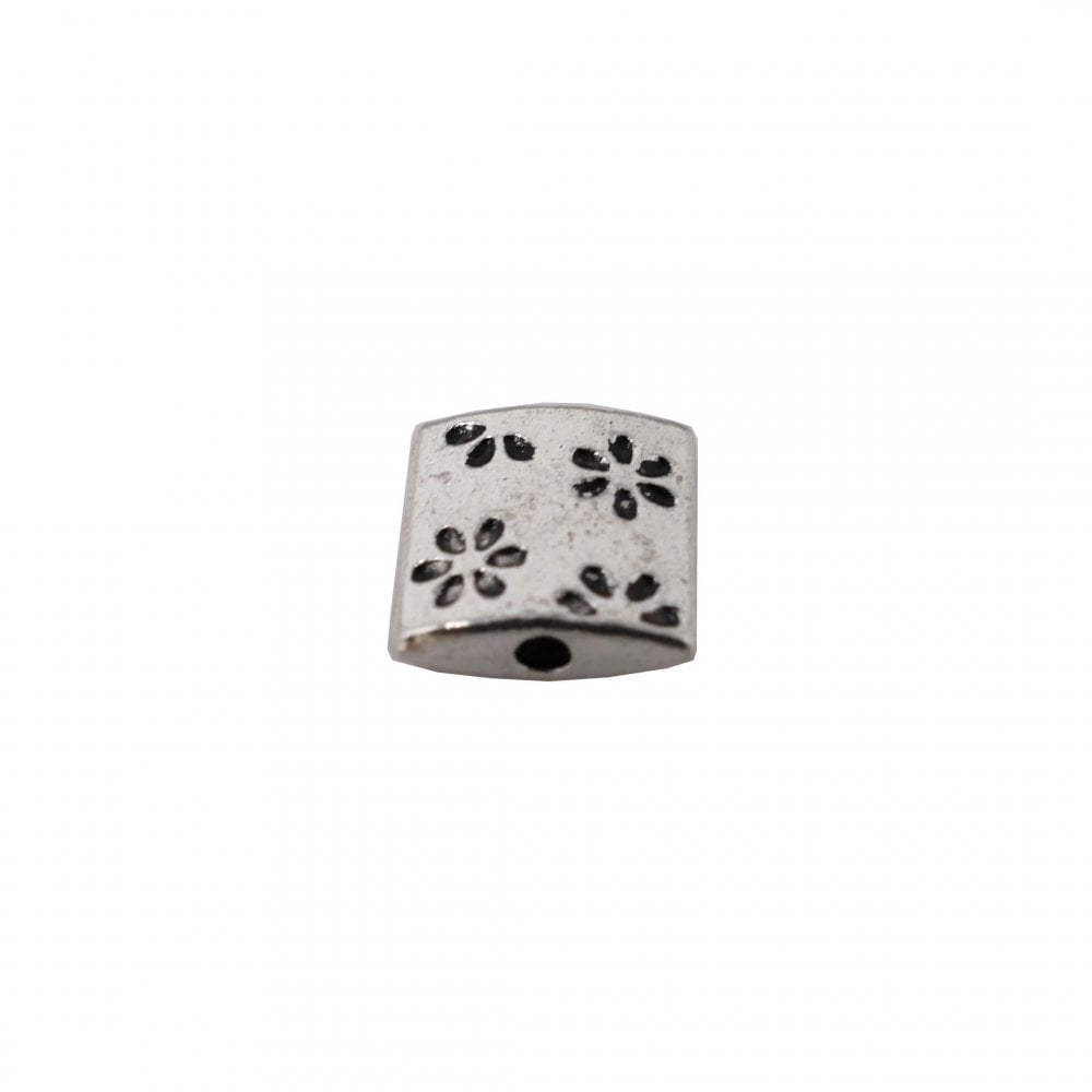 10x3mm Tibetan Style Square Flower Print Beads, antique-silver-plated