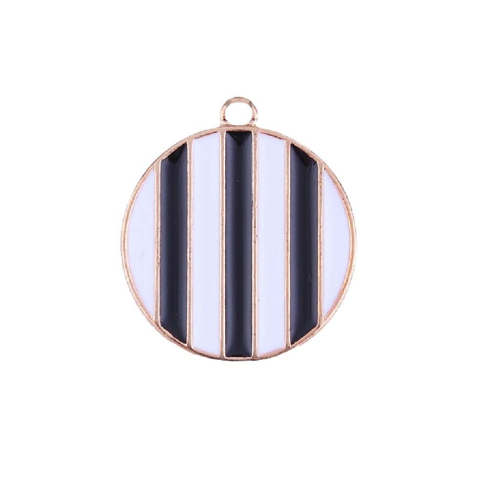 25mm Geometric Black & Pink Stripe Pendant, gold-plated
