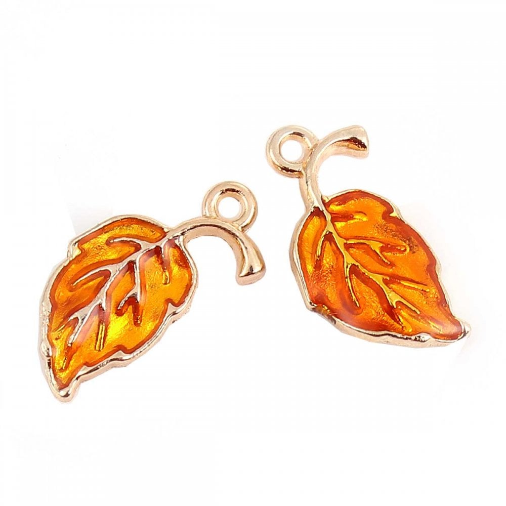20x10mm Enamel Yellow Leaf Charm, gold-plated