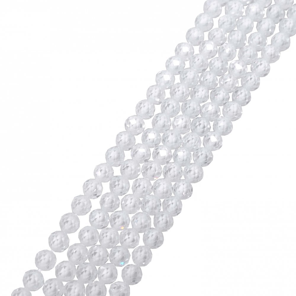 White Cubic Zirconia Faceted Round Beads 4mm