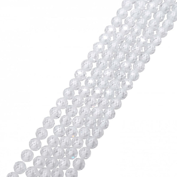 White Cubic Zirconia Faceted Round Beads 4mm