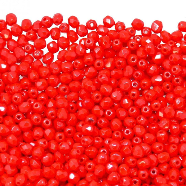 4mm Czech Faceted Round Glass Bead, opaque light red