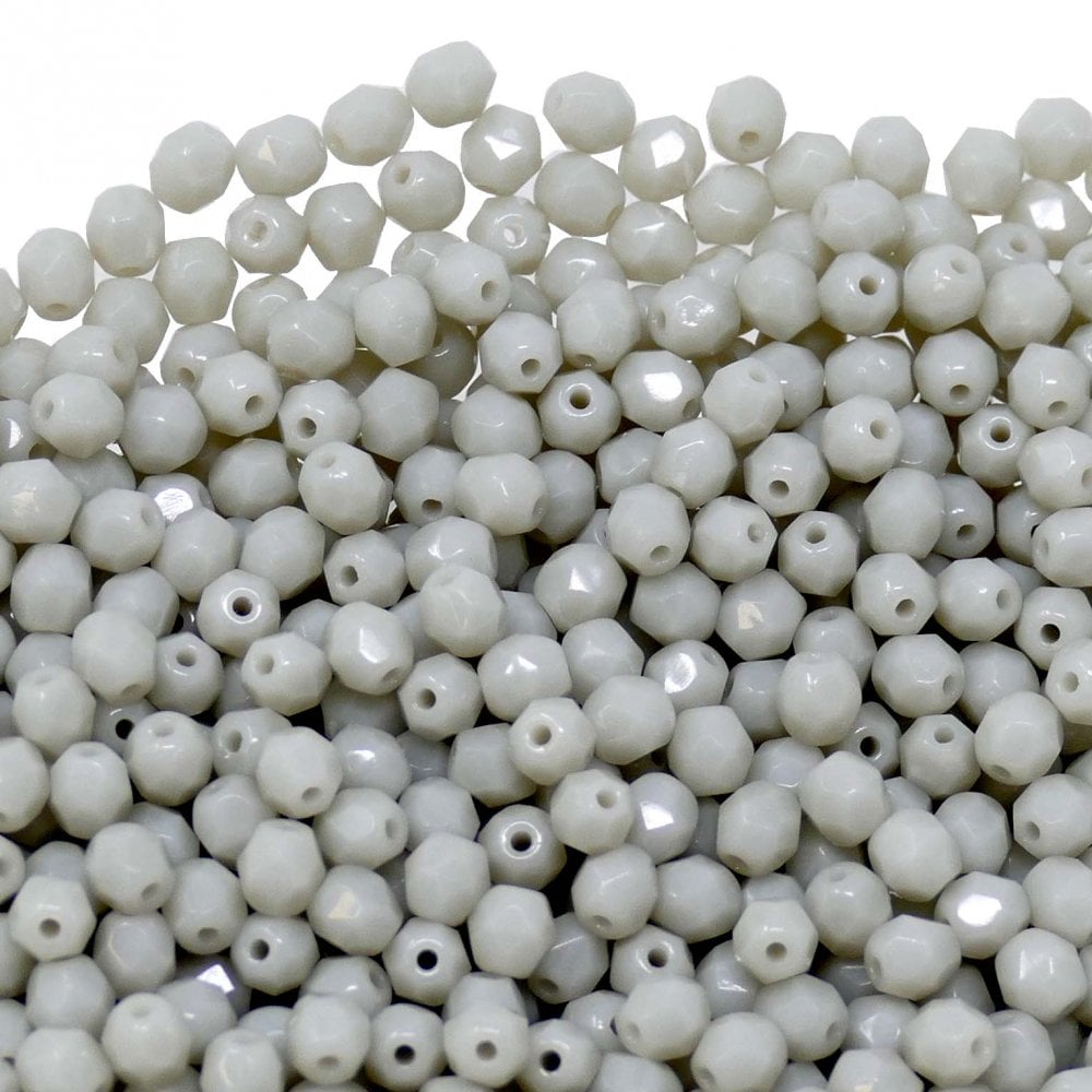 4mm Czech Faceted Round Glass Bead, opaque grey
