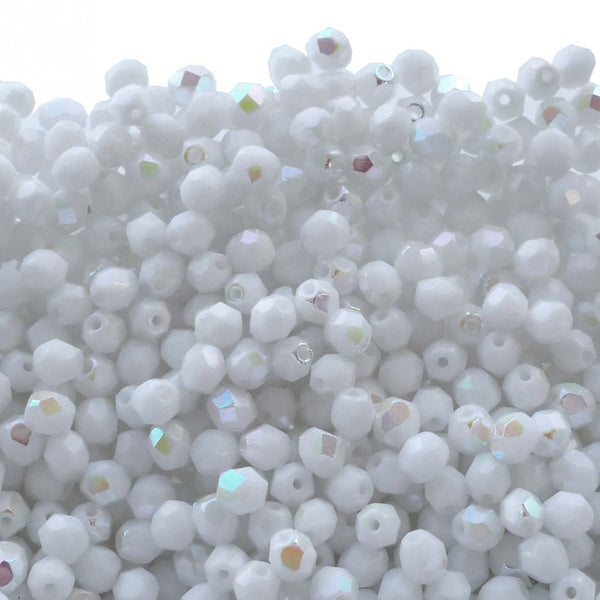 4mm Czech Faceted Round Glass Bead, opaque white AB