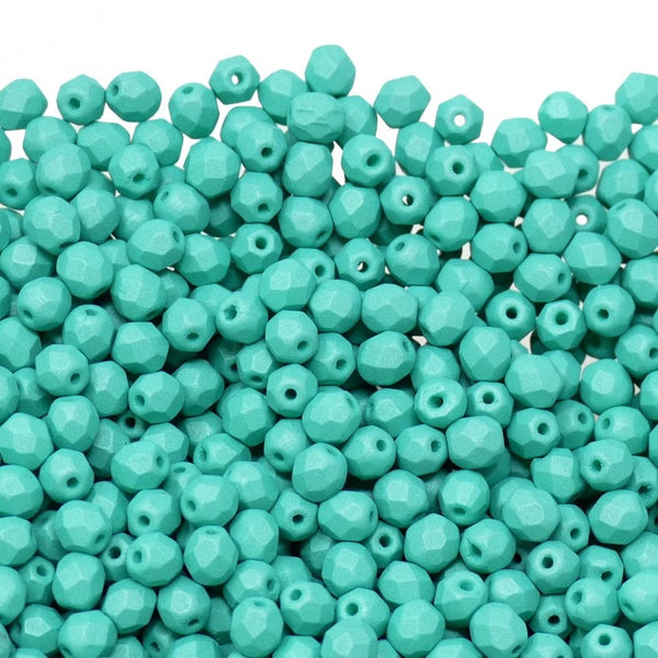 4mm Czech Faceted Round Glass Bead, saturated teal