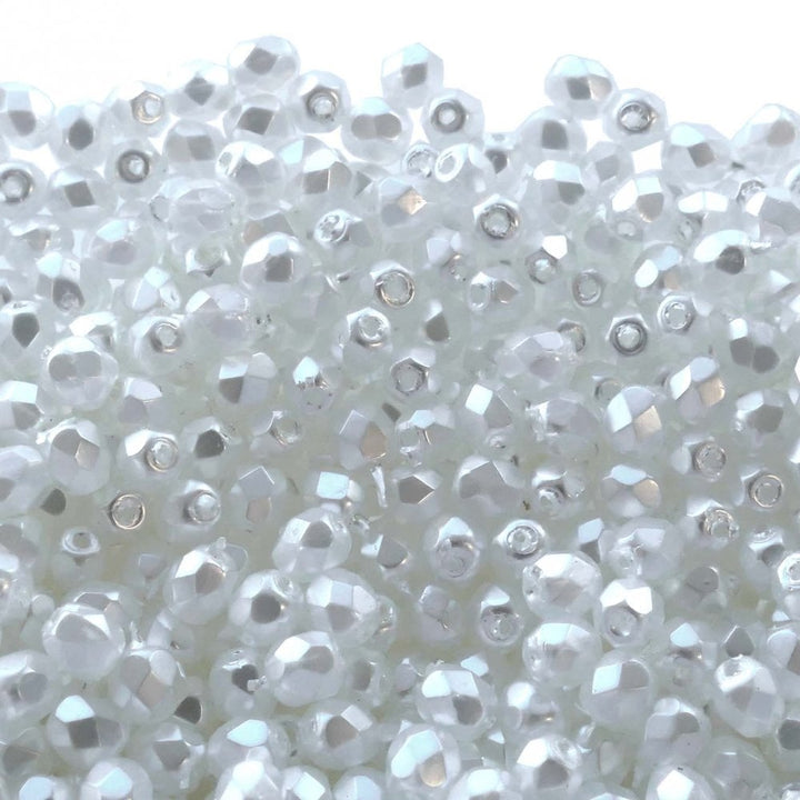 4mm Czech Faceted Round Glass Bead, crystal pearl snow