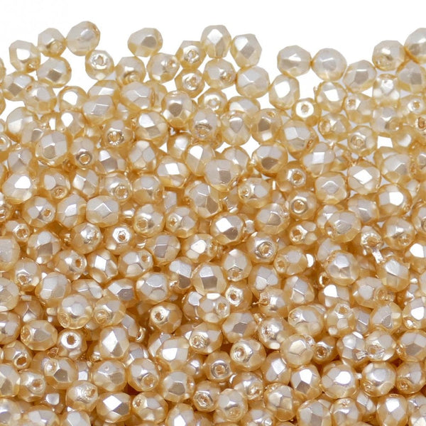 4mm Czech Faceted Round Glass Bead, crystal pearl peach