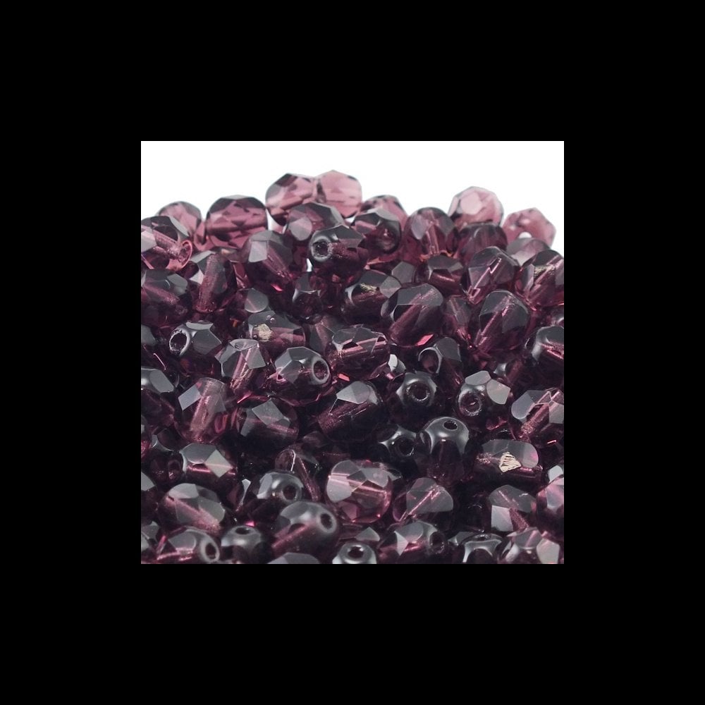 6mm Czech Faceted Round Glass Bead, amethyst