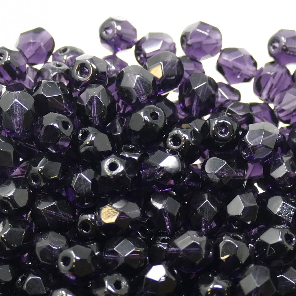 6mm Czech Faceted Round Glass Bead, tanzanite