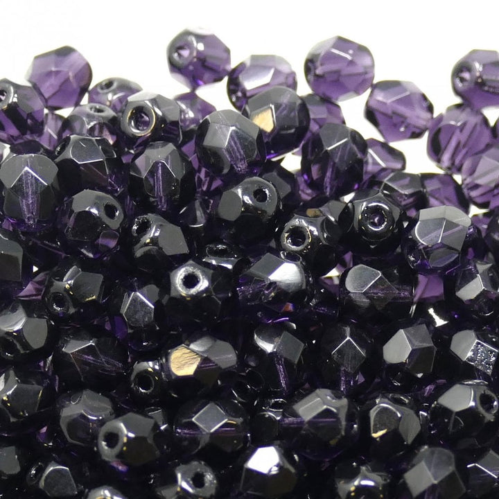 6mm Czech Faceted Round Glass Bead, tanzanite
