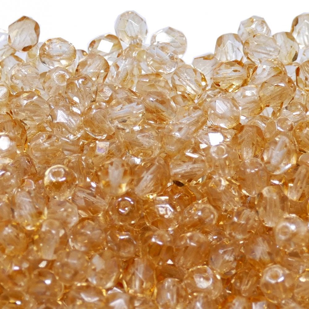 6mm Czech Faceted Round Glass Bead, lustre champagne