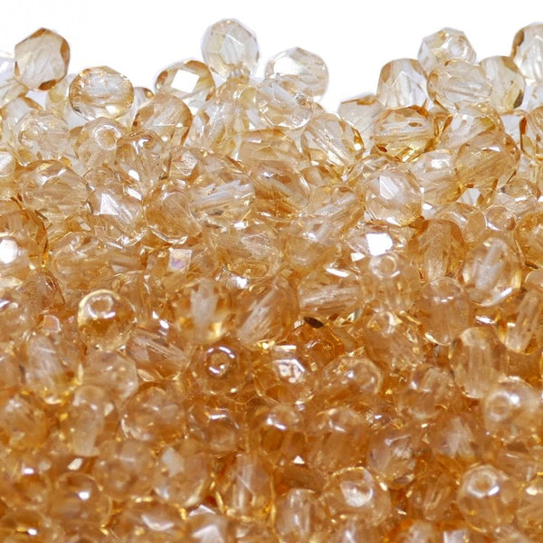 6mm Czech Faceted Round Glass Bead, lustre champagne