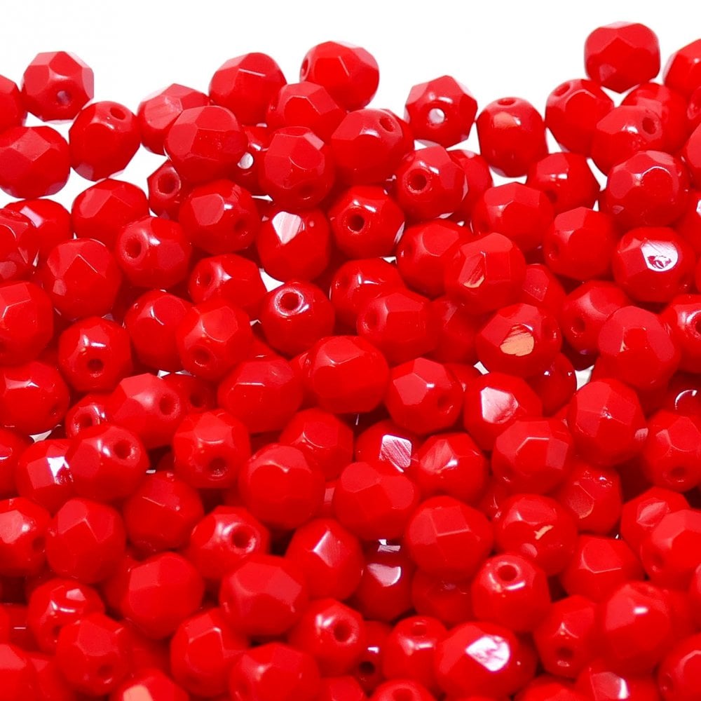 6mm Czech Faceted Round Glass Bead, opaque red