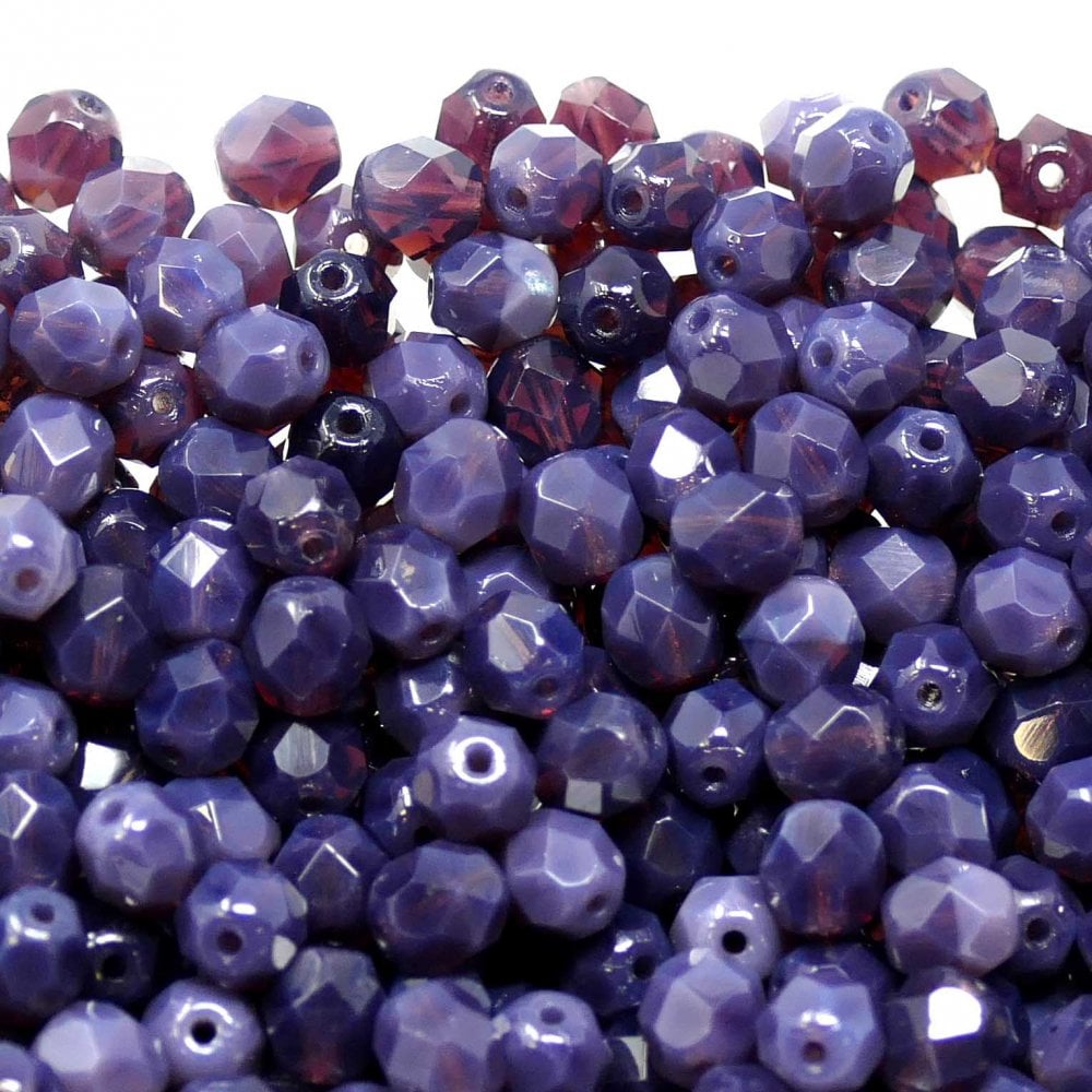 6mm Czech Faceted Round Glass Bead, amethyst opal