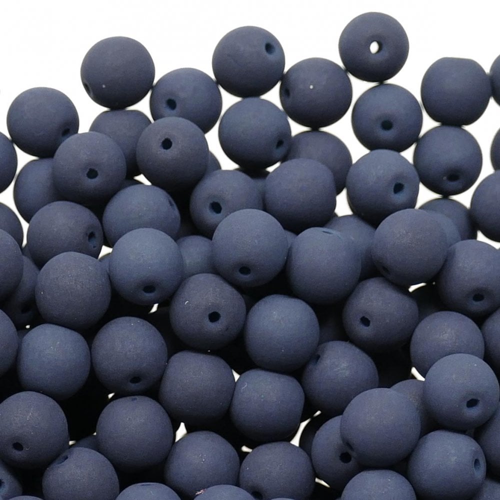 Neon Beads Round Czech Glass 8mm, inky blue