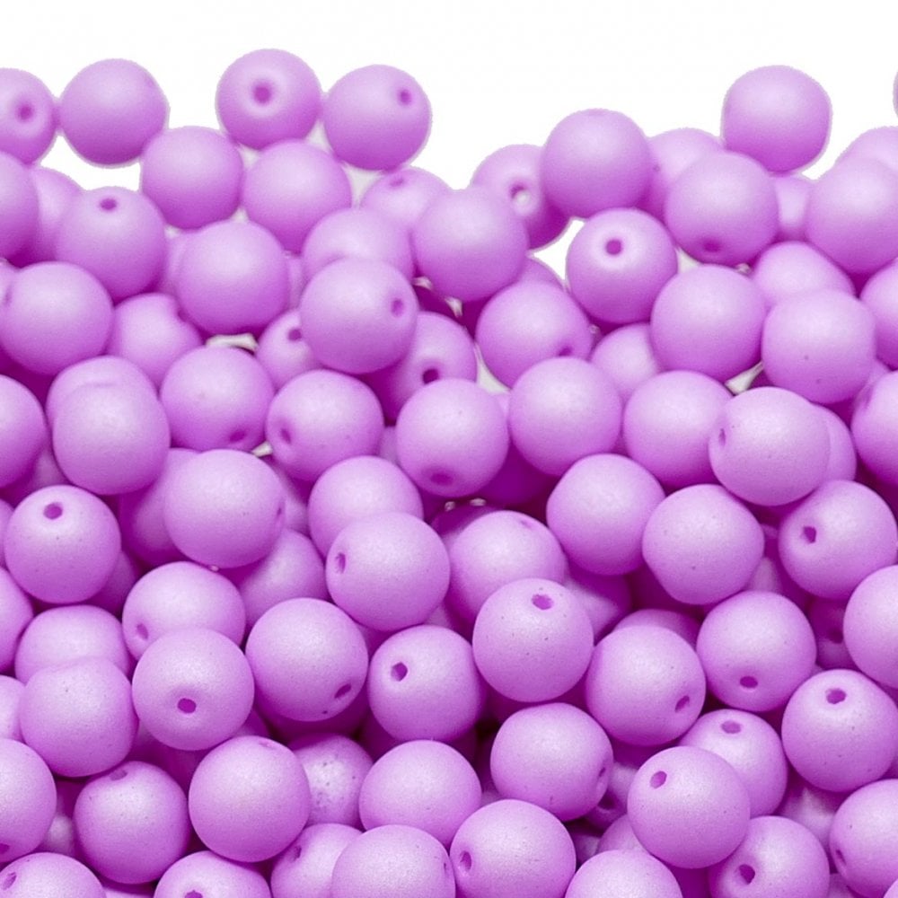 Neon Beads Round Czech Glass 6mm, soft lilac