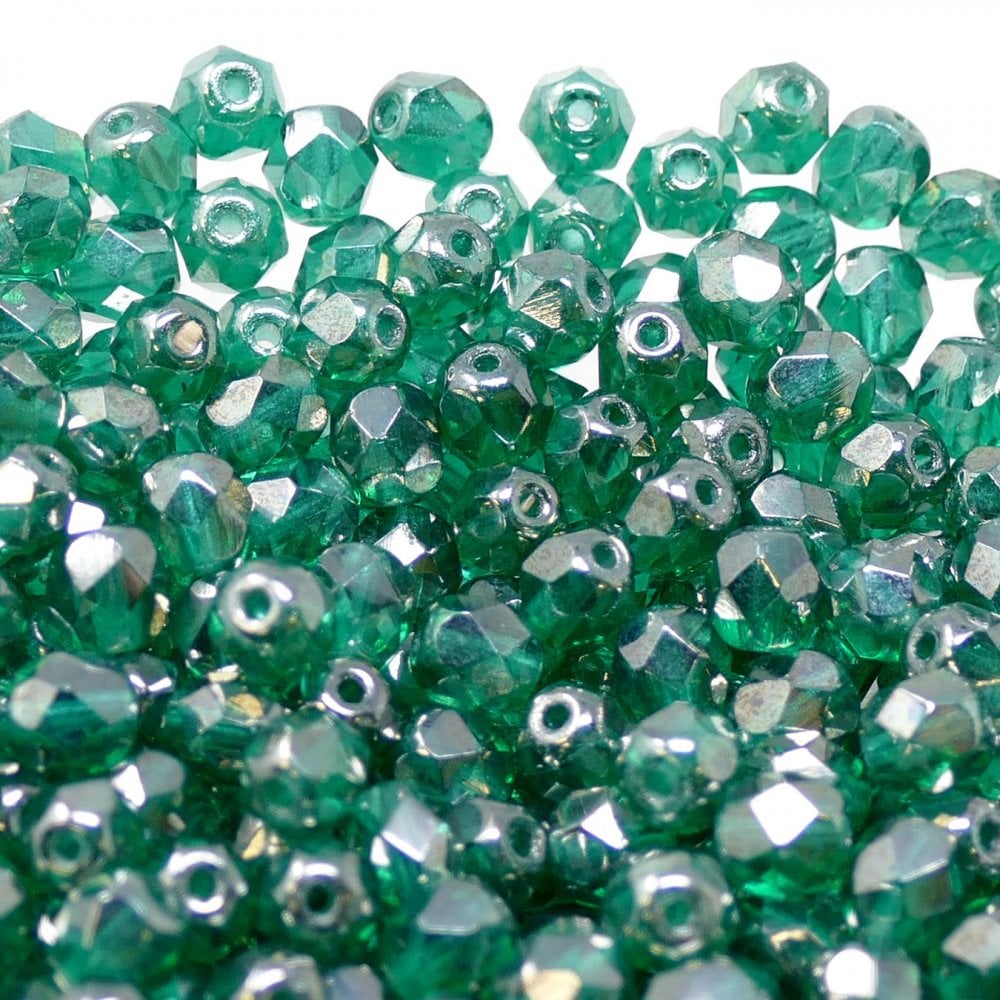 6mm Czech Faceted Round Glass Bead, lustre emerald