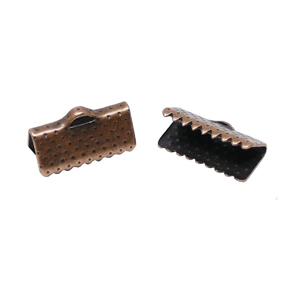 13mm Ribbon Clamps Cord End Crimps, antique-copper-plated
