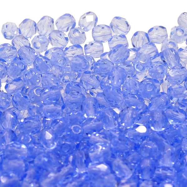 4mm Czech Faceted Round Glass Bead, light sapphire