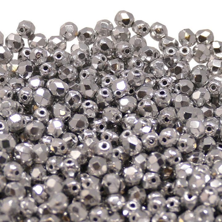 4mm Czech Faceted Round Glass Bead, silver