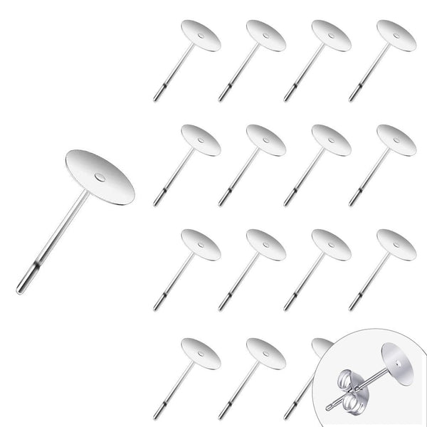 304 Stainless Steel Ear Stud Post 6mm Flat Pad, original colour