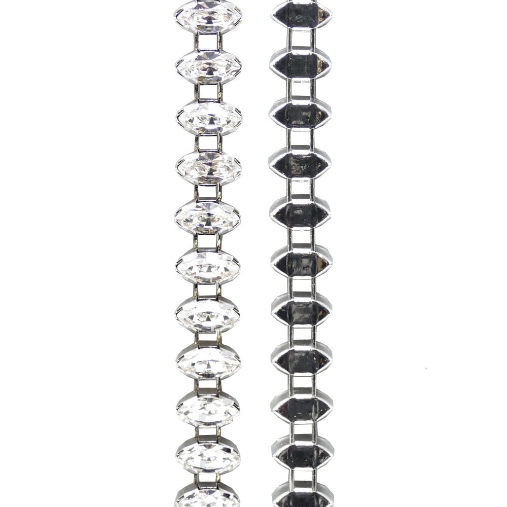 10x5mm Swarovski Crystal Navette Cup Chain, silver-plated, 50cm