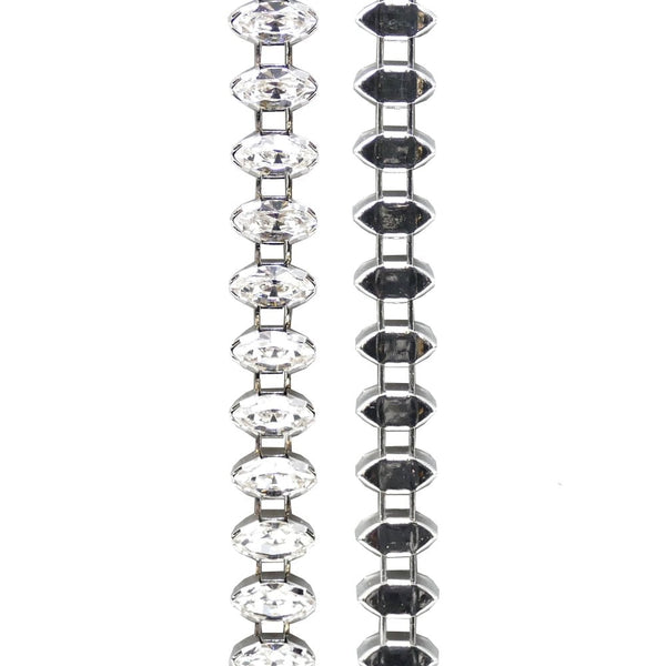 10x5mm Swarovski Crystal Navette Cup Chain, silver-plated, 50cm