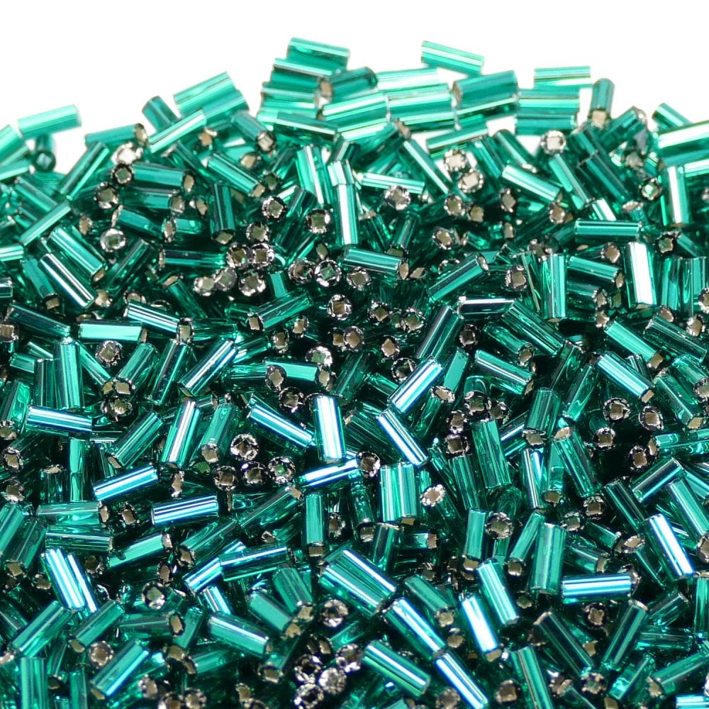 Preciosa Bugle Size 2 Seed Beads, silver lined turquoise
