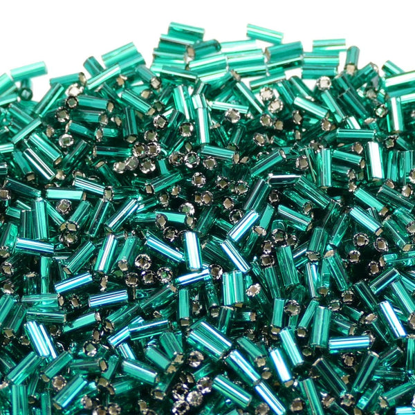Preciosa Bugle Size 2 Seed Beads, silver lined turquoise