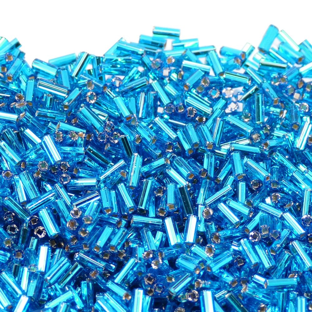 Preciosa Bugle Size 2 Seed Beads, silver lined aqua