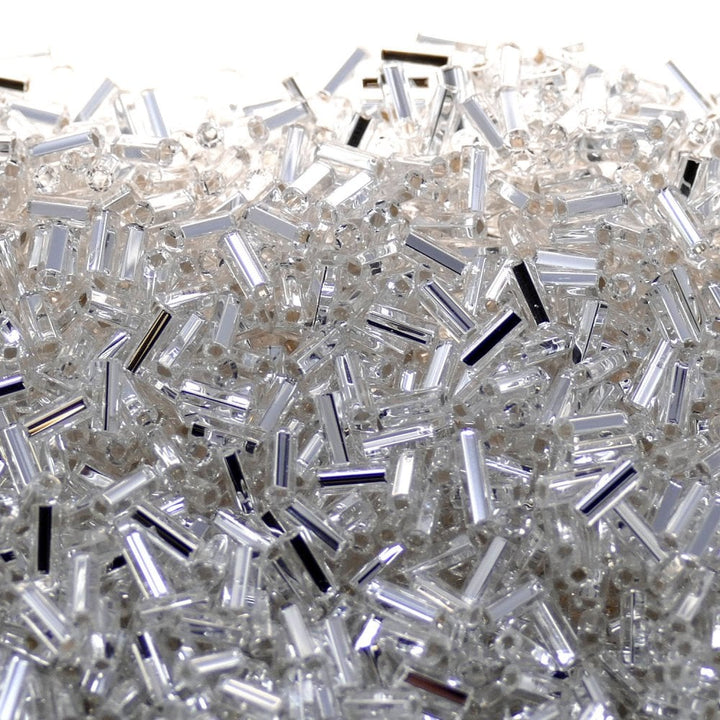 Preciosa Bugle Size 2 Seed Beads, silver lined crystal
