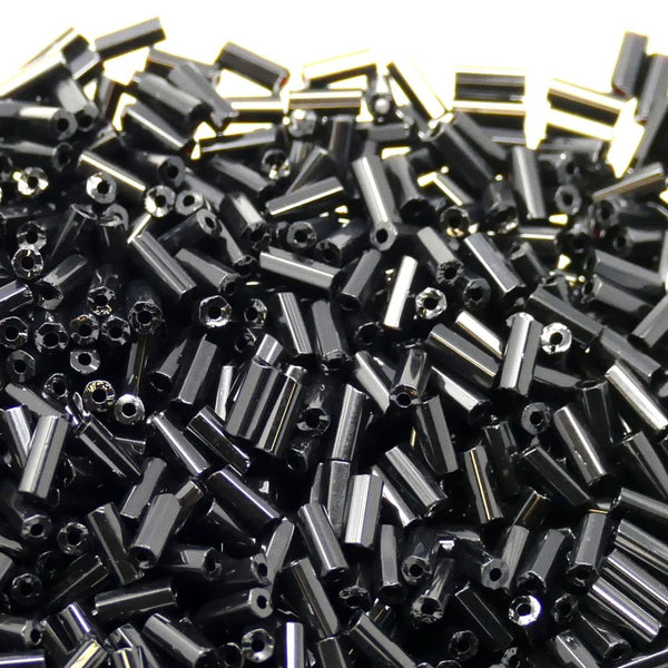 Preciosa Bugle Size 2 Seed Beads, opaque black