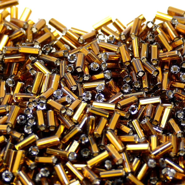 Preciosa Bugle Size 2 Seed Beads, silver lined light brown