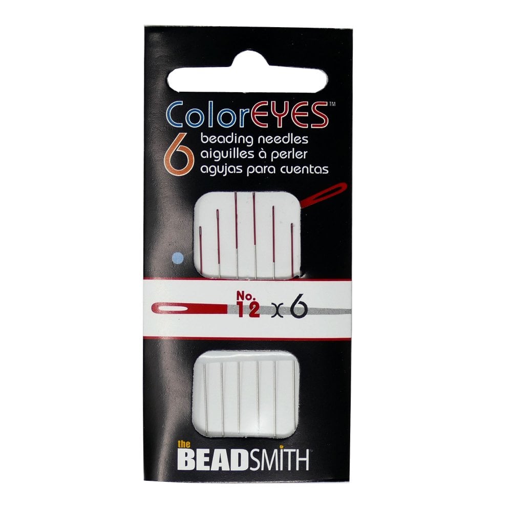 Beadsmith ColorEyes Beading Needles Size 12, red, pack of 6