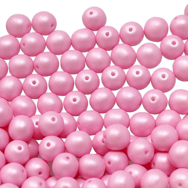 Pastel Beads Czech Round Glass 8mm, soft pink