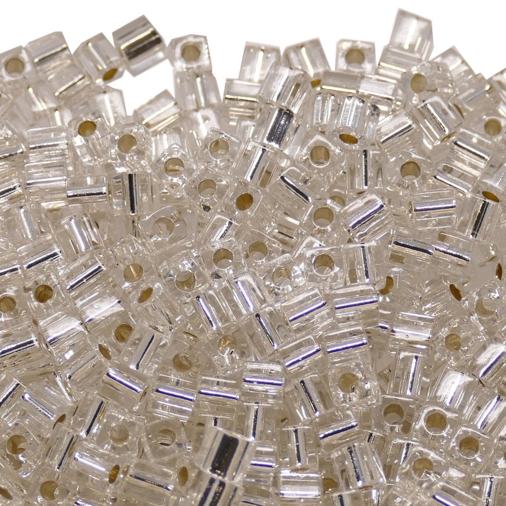 Miyuki 4mm Cube Seed Beads, silver lined crystal
