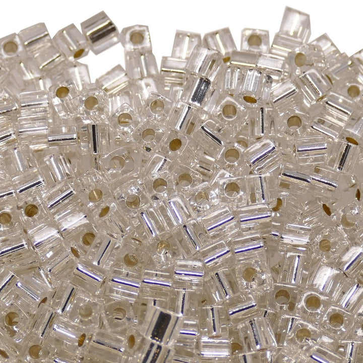 Miyuki 4mm Cube Seed Beads, silver lined crystal