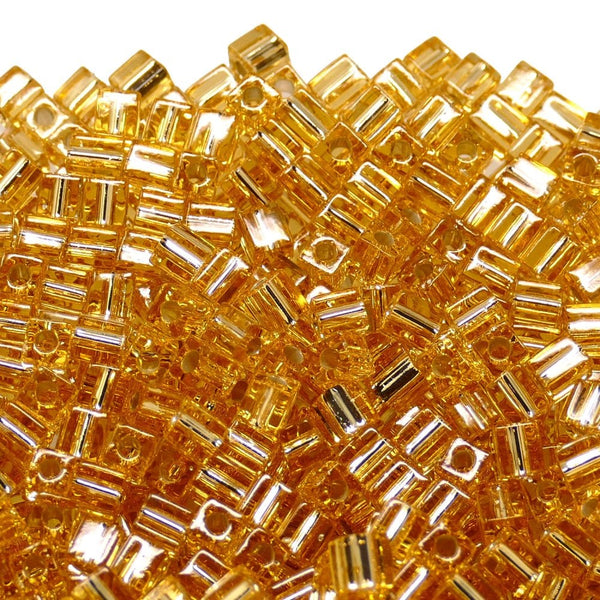 Miyuki 4mm Cube Seed Beads, silver lined gold