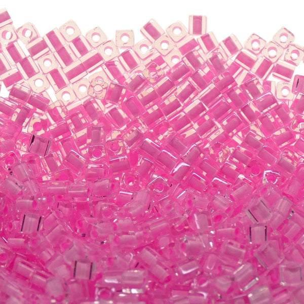 Miyuki 4mm Cube Seed Beads, pink lined crystal