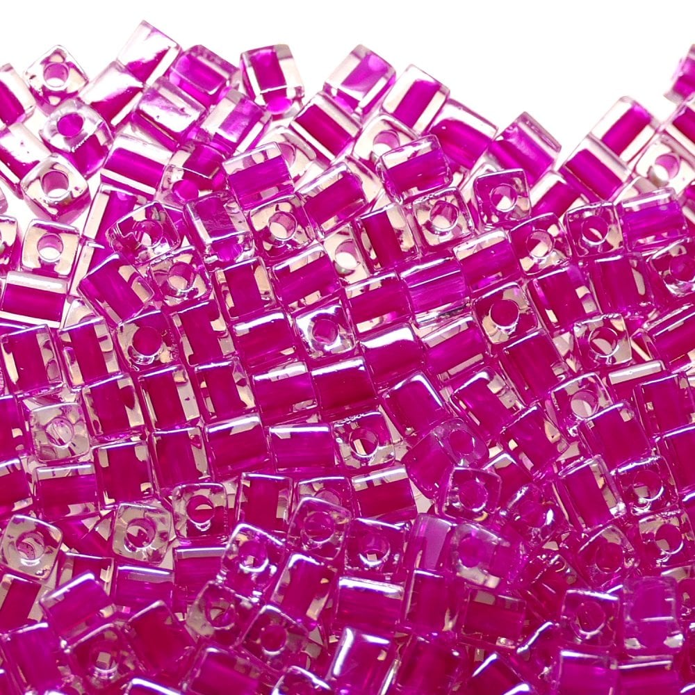 Miyuki 4mm Cube Seed Beads, fuchsia lined crystal